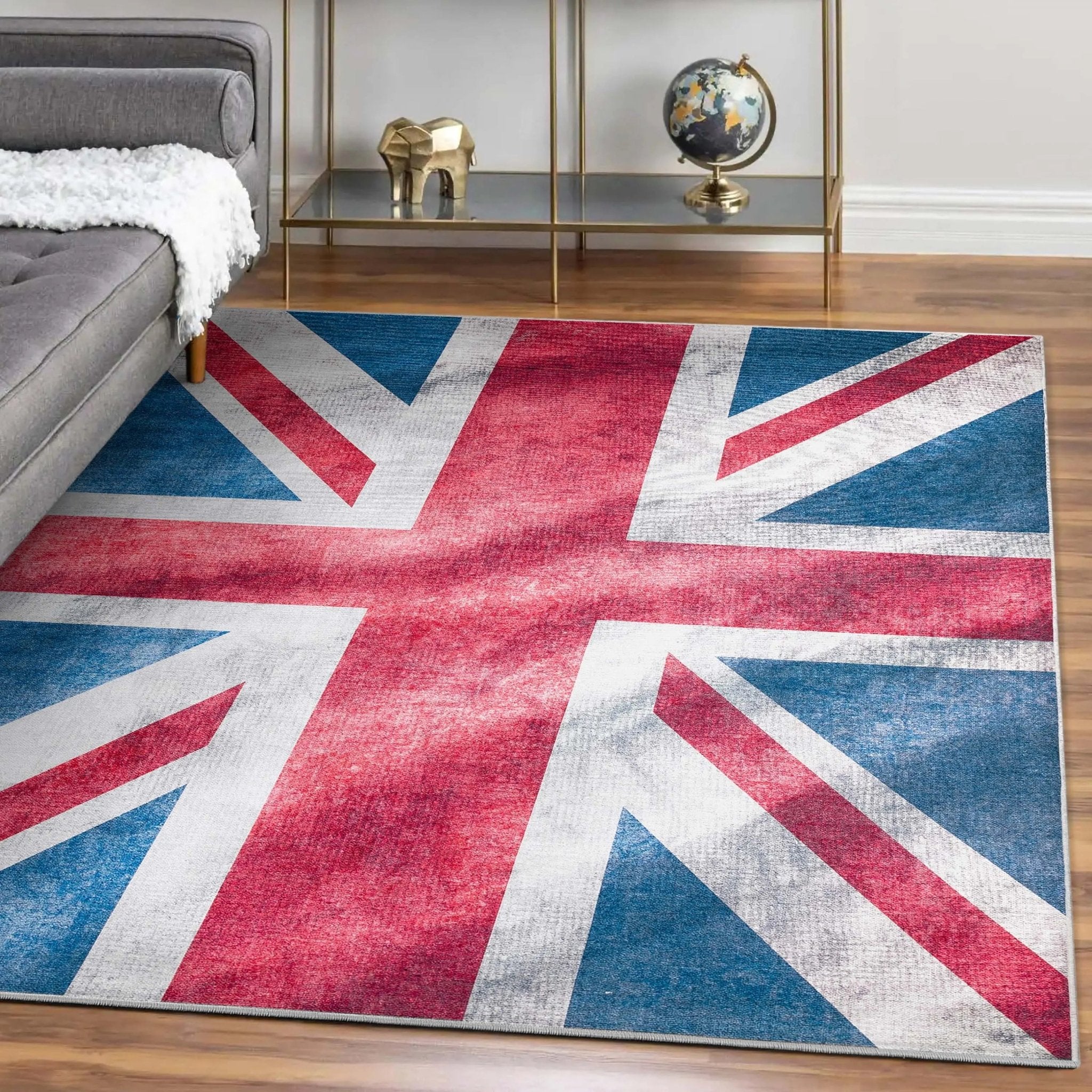 Apollo British Flag Red Blue White Novelty Flat-Weave Rug Well Woven