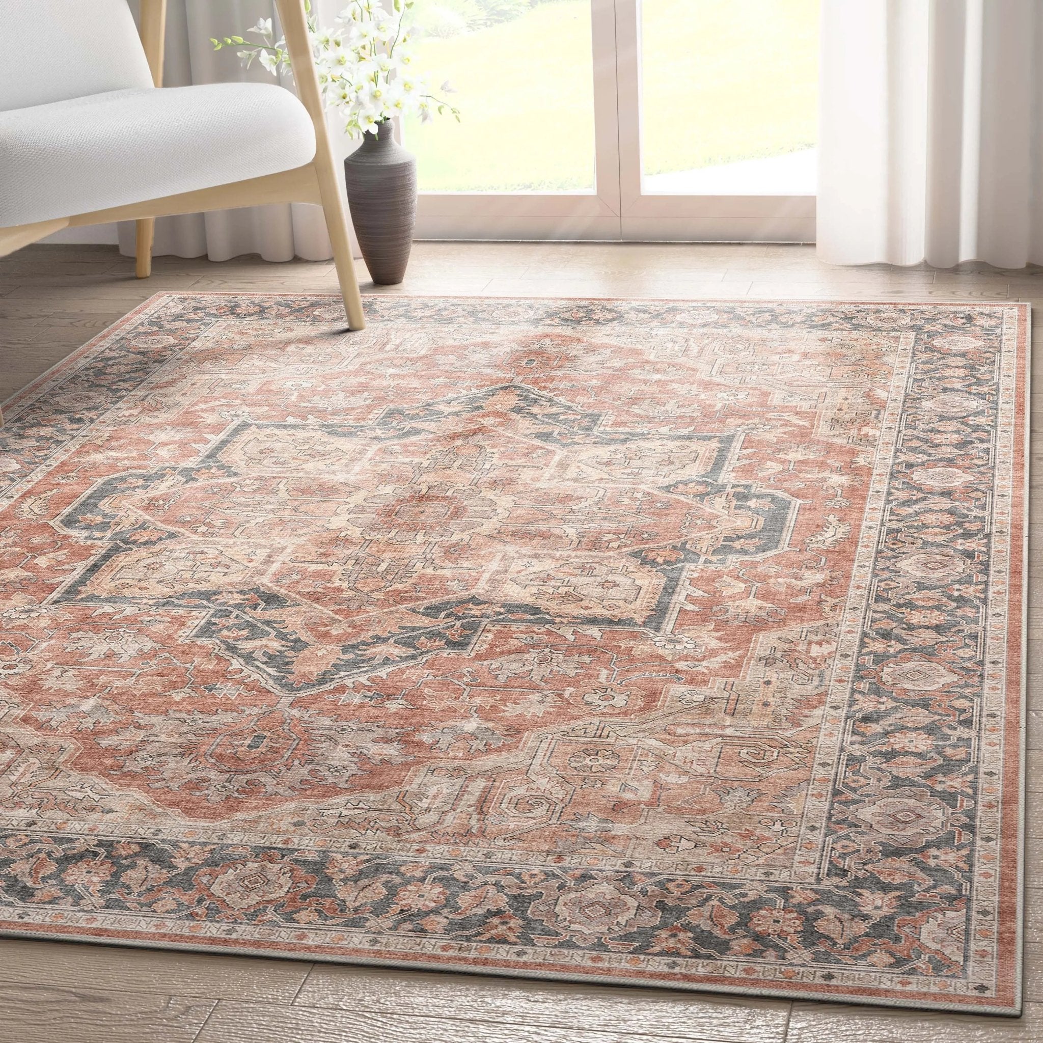 Bolona Vintage Oriental Floral Red Flat-Weave Rug Well Woven