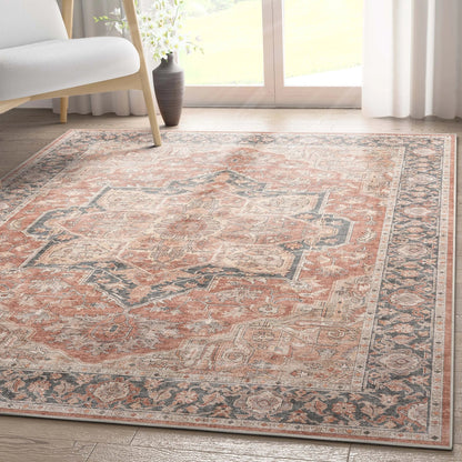 Bolona Vintage Oriental Floral Red Flat-Weave Rug Well Woven