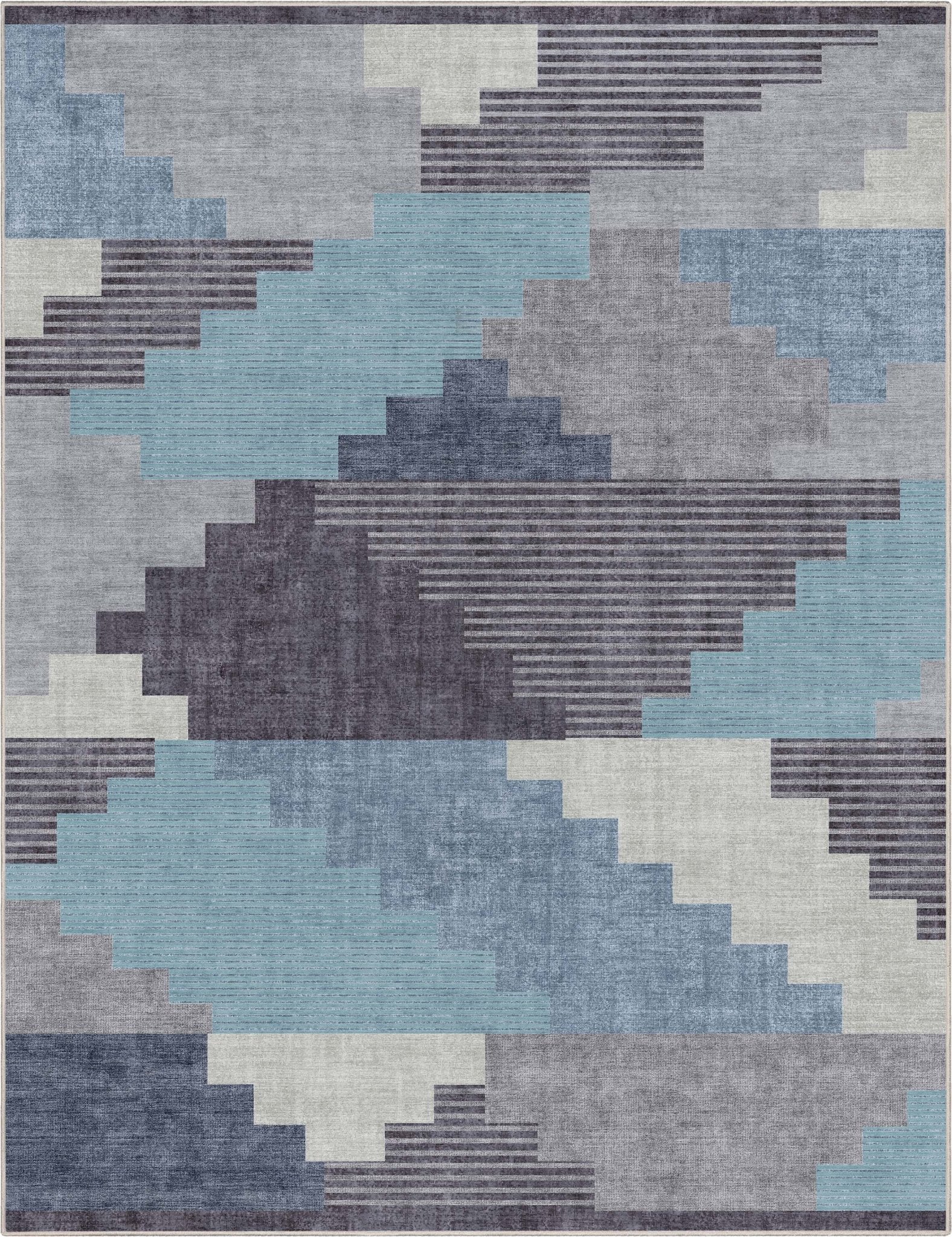 Portsmouth Southwestern Pattern Blue Flat-Weave Rug Well Woven