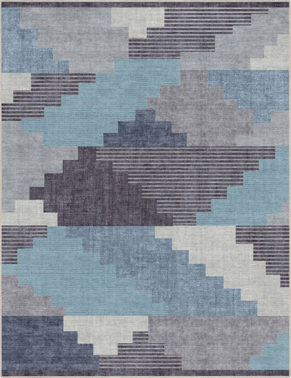Portsmouth Southwestern Pattern Blue Flat-Weave Rug Well Woven
