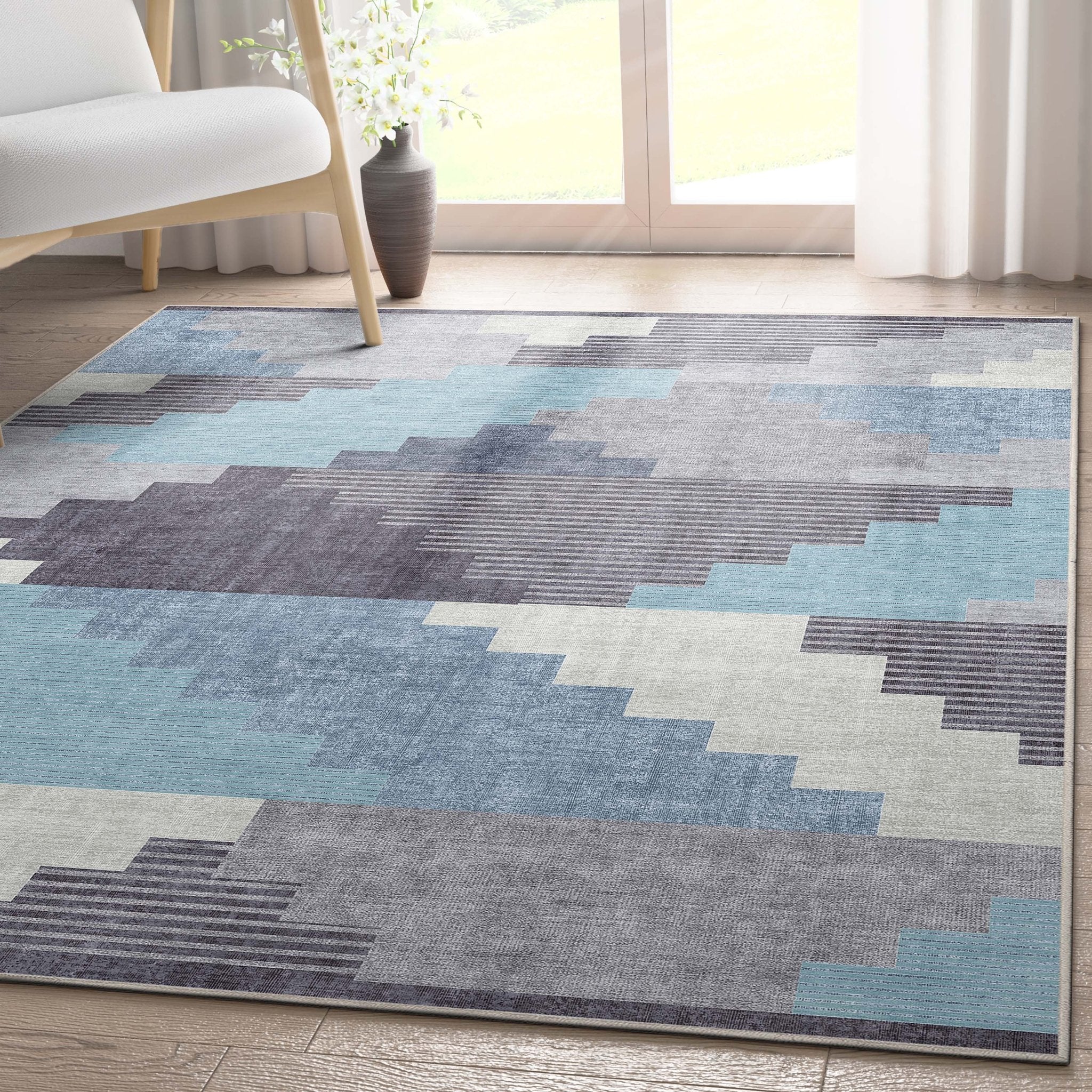 Portsmouth Southwestern Pattern Blue Flat-Weave Rug Well Woven