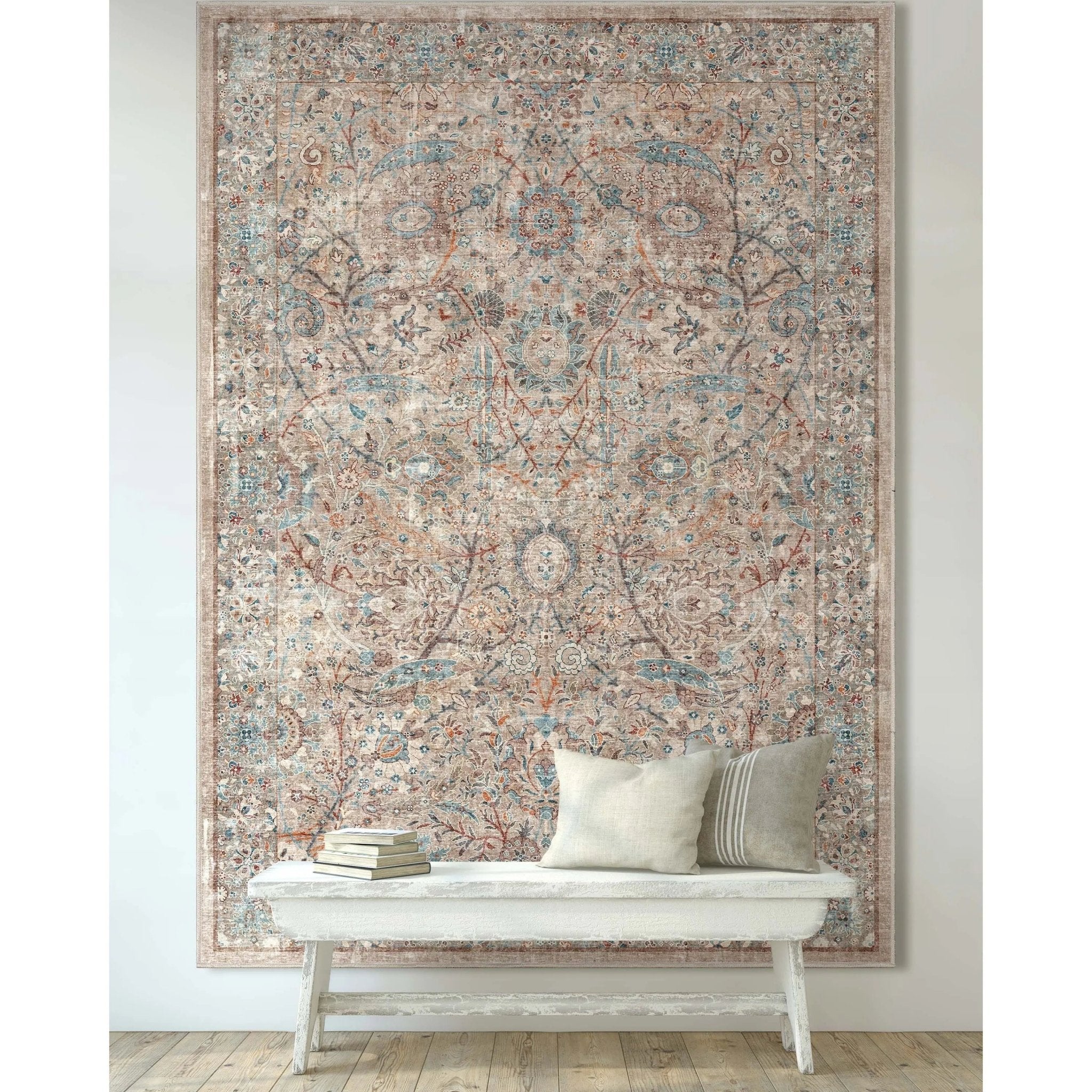 Emilia Vintage Persian Floral Ivory Flat-Weave Rug Well Woven
