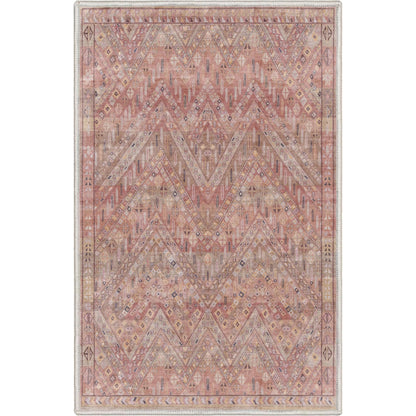 Anya Vintage Tribal Chevron Pink Beige Rust Flat-Weave Rug Well Woven