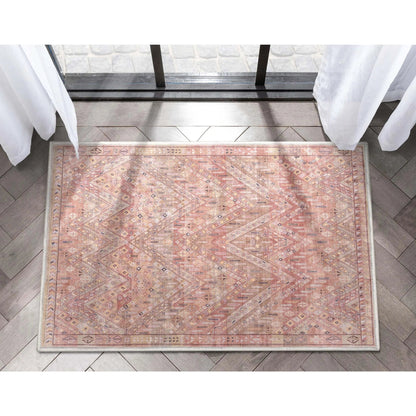 Anya Vintage Tribal Chevron Pink Beige Rust Flat-Weave Rug Well Woven