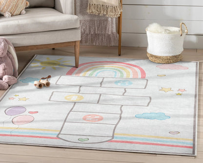 Hopscotch Modern Multi Grey Kids Flat-Weave Rug Well Woven