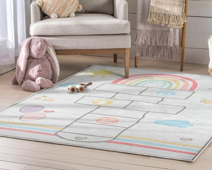 Hopscotch Modern Multi Grey Kids Flat-Weave Rug Well Woven