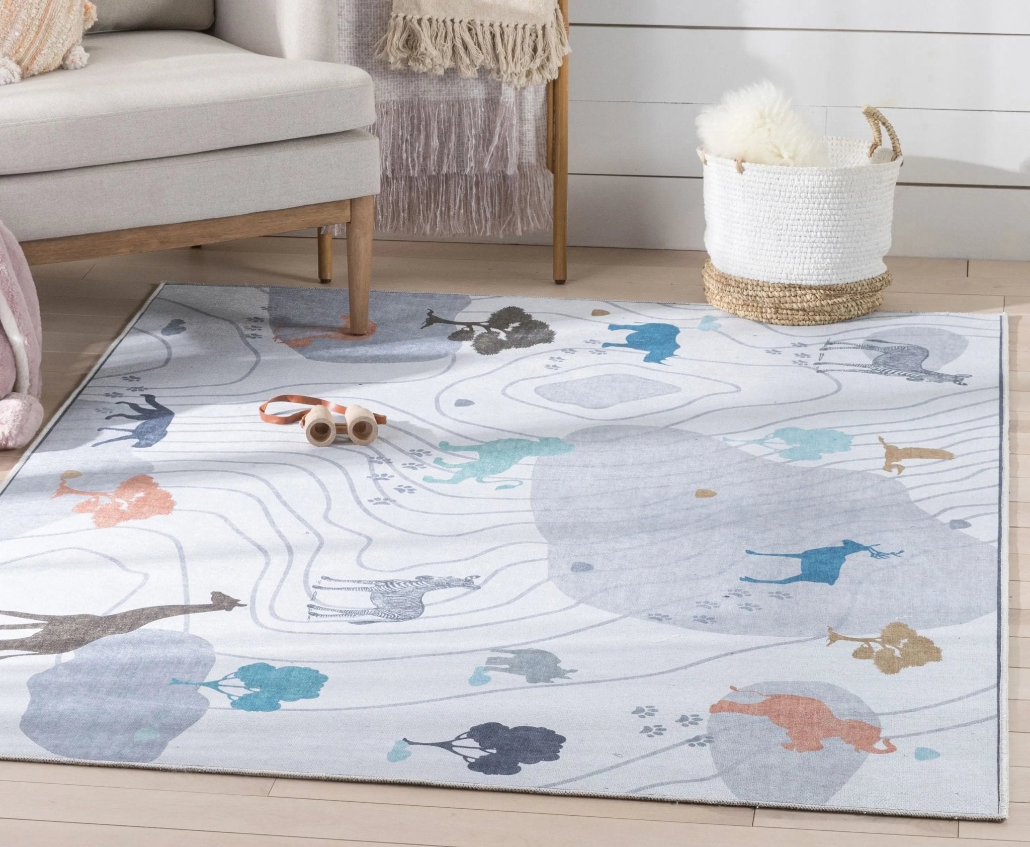 Safari Modern Grey Kids Flat-Weave Rug Well Woven