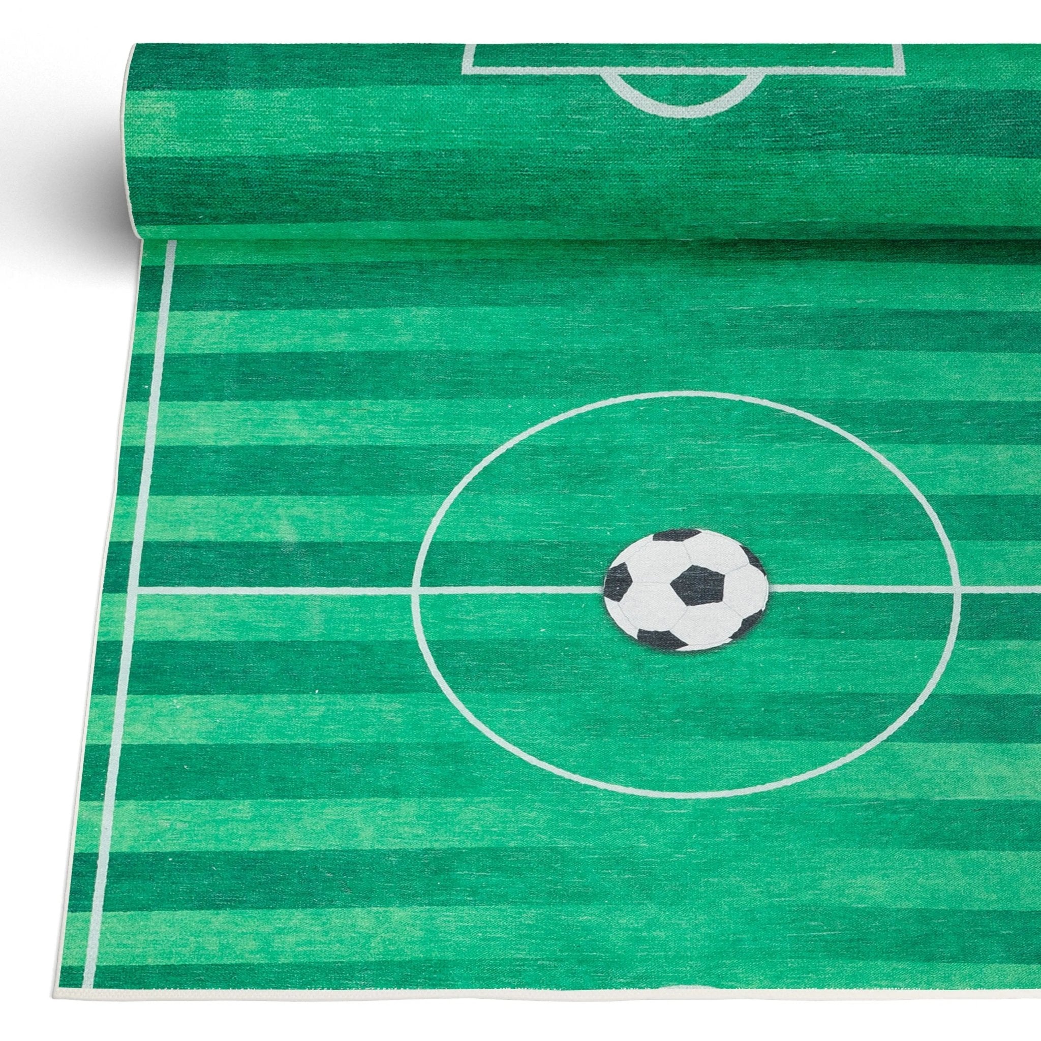 Soccer Field Modern Green Kids Flat-Weave Rug Well Woven
