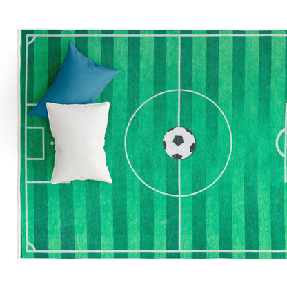 Soccer Field Modern Green Kids Flat-Weave Rug Well Woven