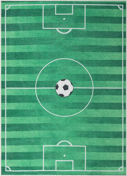 Soccer Field Modern Green Kids Flat-Weave Rug Well Woven