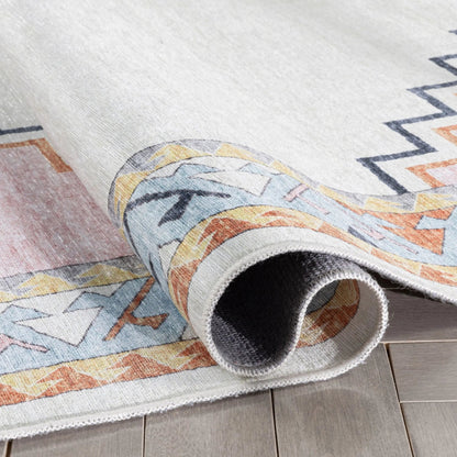 Ethnic Soft Medallion Modern Pink Beige Kids Flat-Weave Rug Well Woven