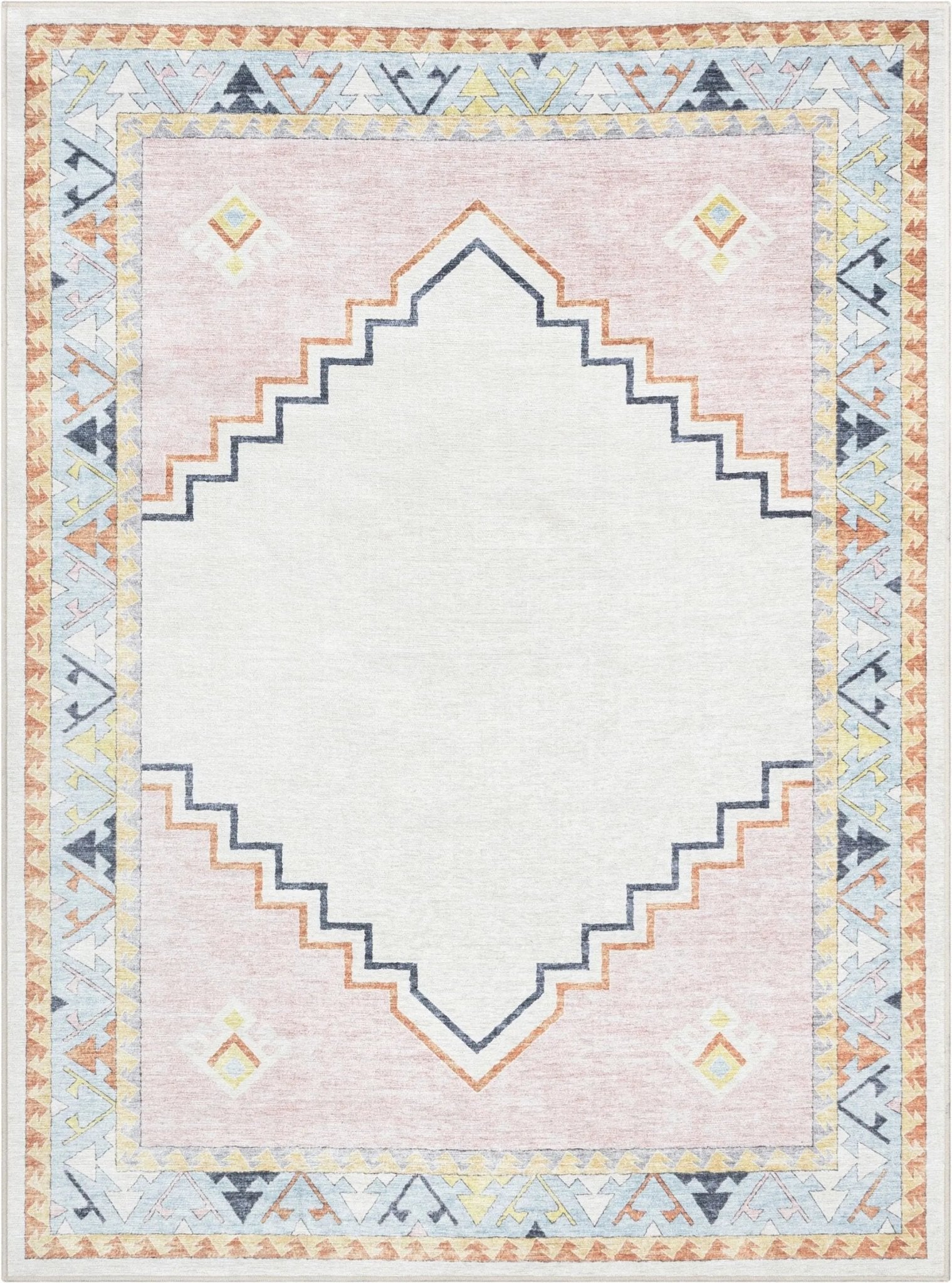 Ethnic Soft Medallion Modern Pink Beige Kids Flat-Weave Rug Well Woven