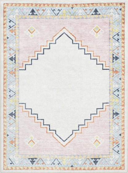 Ethnic Soft Medallion Modern Pink Beige Kids Flat-Weave Rug Well Woven