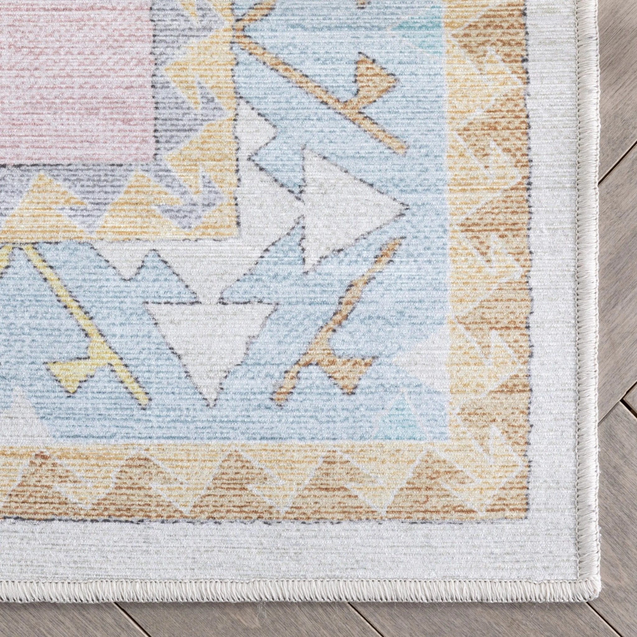 Ethnic Soft Medallion Modern Pink Light Blue Kids Flat-Weave Rug Well Woven