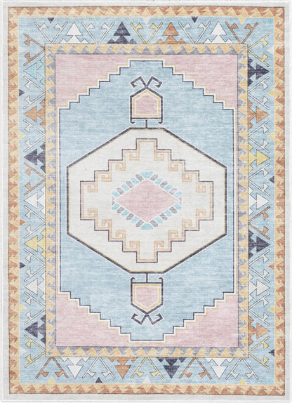 Ethnic Soft Medallion Modern Pink Kids Flat-Weave Rug Well Woven