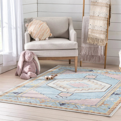 Ethnic Soft Medallion Modern Pink Kids Flat-Weave Rug Well Woven