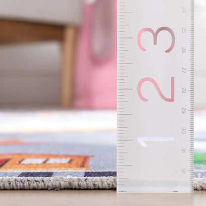 Construction Modern Grey Multi Kids Flat-Weave Rug Well Woven