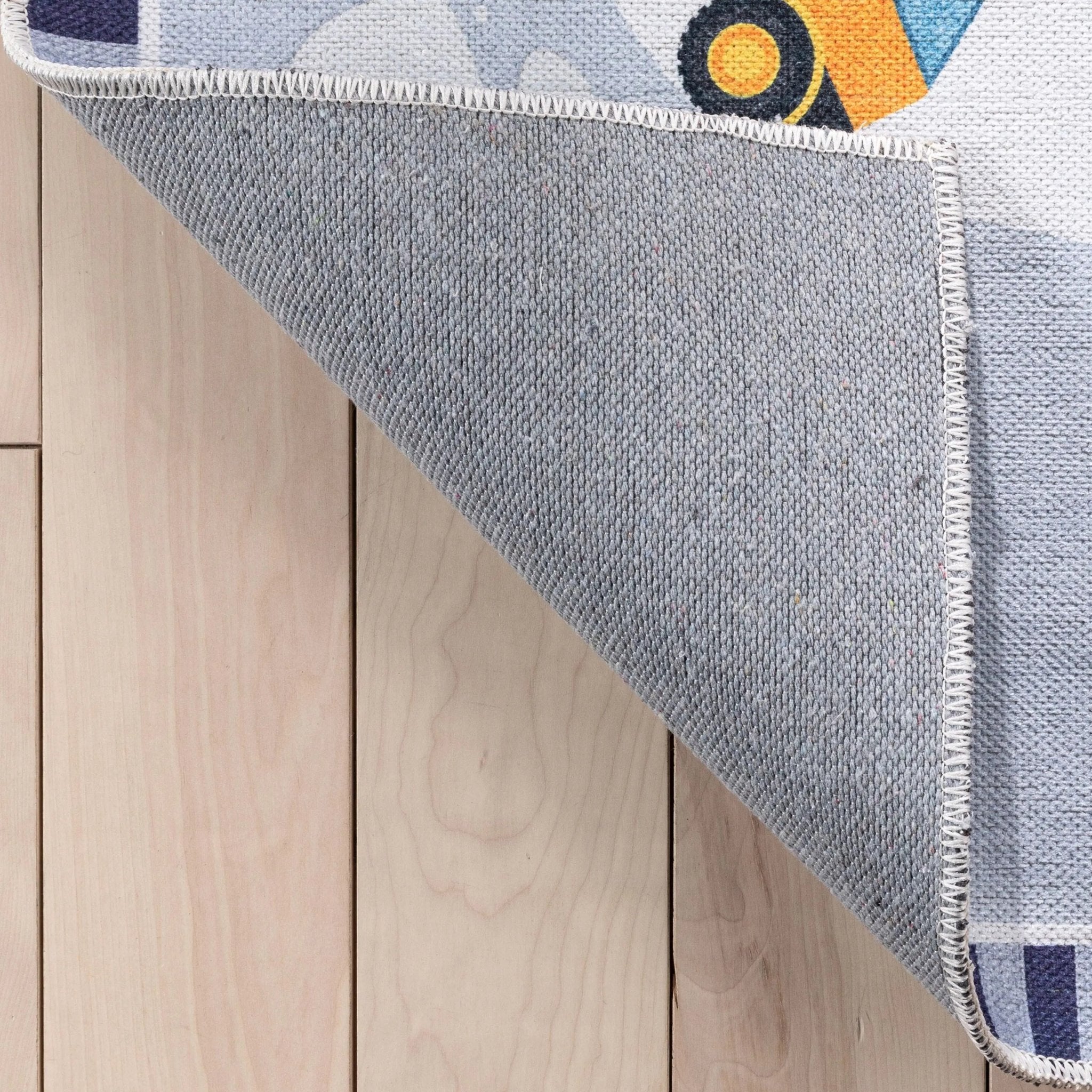 Construction Modern Grey Multi Kids Flat-Weave Rug Well Woven