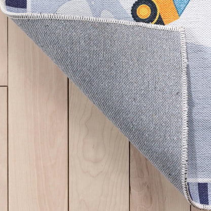 Construction Modern Grey Multi Kids Flat-Weave Rug Well Woven
