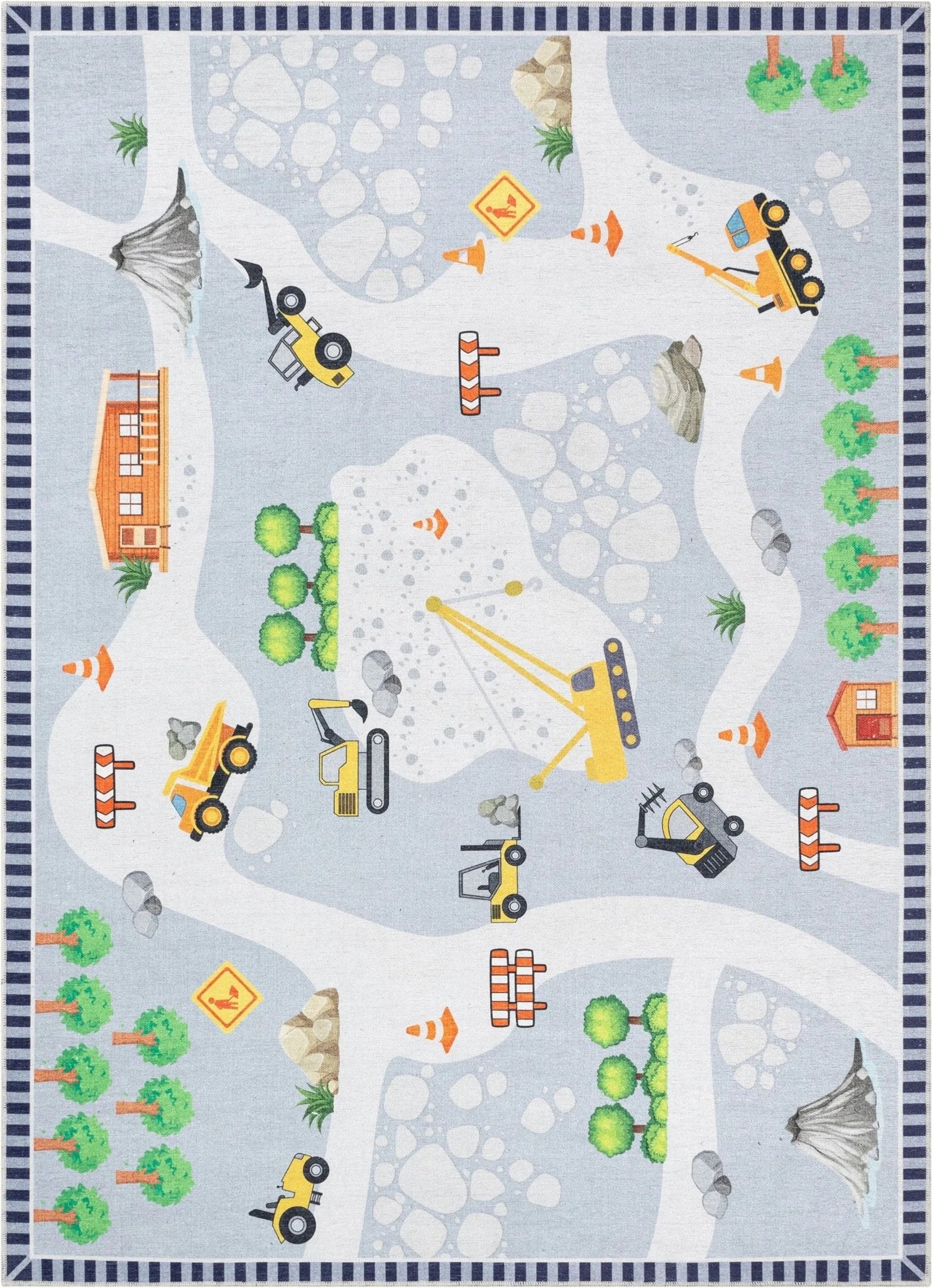 Construction Modern Grey Multi Kids Flat-Weave Rug Well Woven