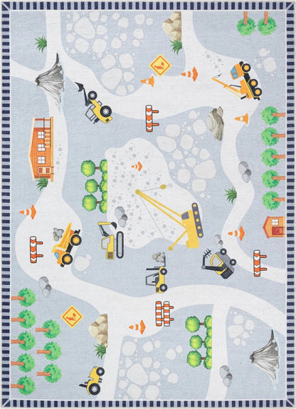 Construction Modern Grey Multi Kids Flat-Weave Rug Well Woven