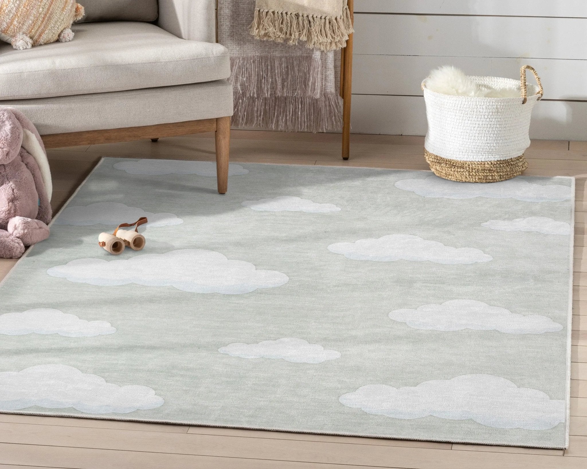 Cloud 9 Modern Sage Green Kids Flat-Weave Rug Well Woven