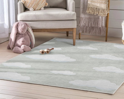 Cloud 9 Modern Sage Green Kids Flat-Weave Rug Well Woven