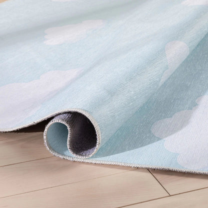 Cloud 9 Modern Light Blue Kids Flat-Weave Rug Well Woven
