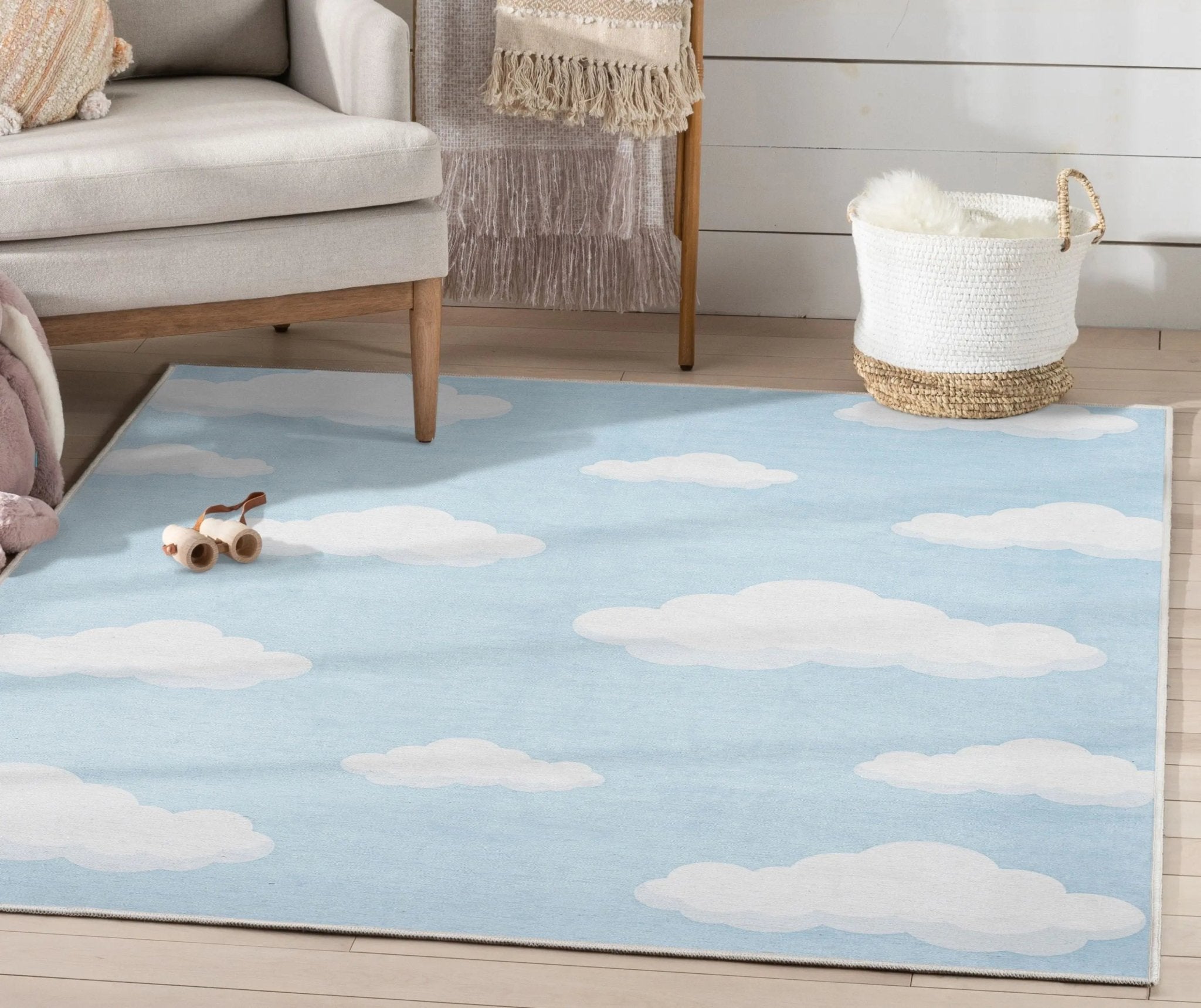 Cloud 9 Modern Light Blue Kids Flat-Weave Rug Well Woven