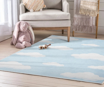 Cloud 9 Modern Light Blue Kids Flat-Weave Rug Well Woven
