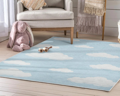 Cloud 9 Modern Blue Kids Flat-Weave Rug Well Woven
