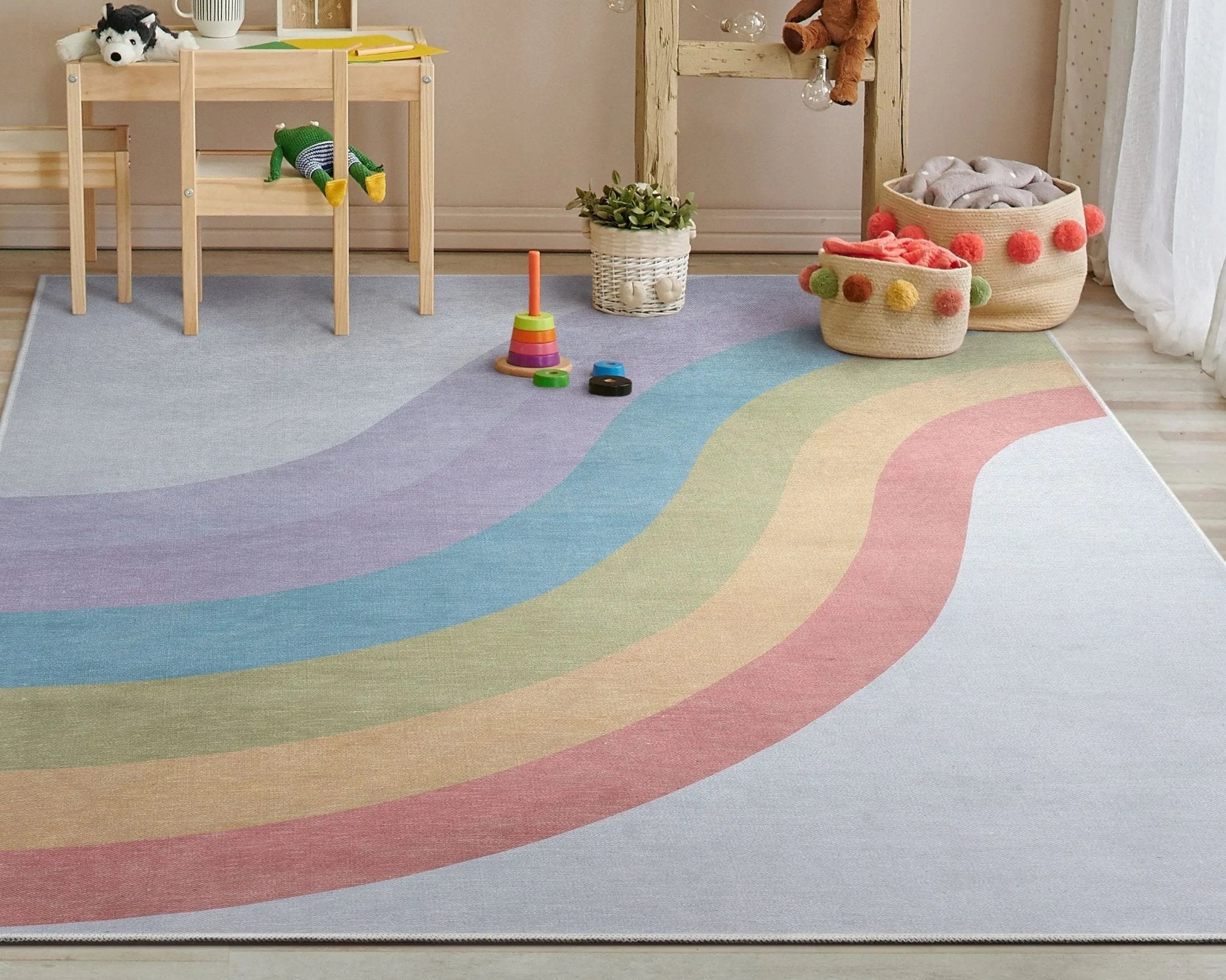 Rainbow Modern Multi Color Area Flat-Weave Rug Well Woven