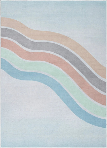 Curved Rainbow Modern Multi Color Pastel Area Flat-Weave Rug Well Woven
