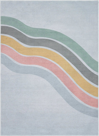 Curved Rainbow Modern Multi Color Area Flat-Weave Rug Well Woven