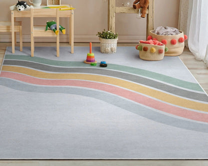 Curved Rainbow Modern Multi Color Area Flat-Weave Rug Well Woven