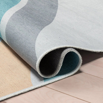 Curved Rainbow Modern Multi Color Blue Area Flat-Weave Rug Well Woven