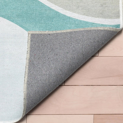 Curved Rainbow Modern Multi Color Green Area Flat-Weave Rug Well Woven