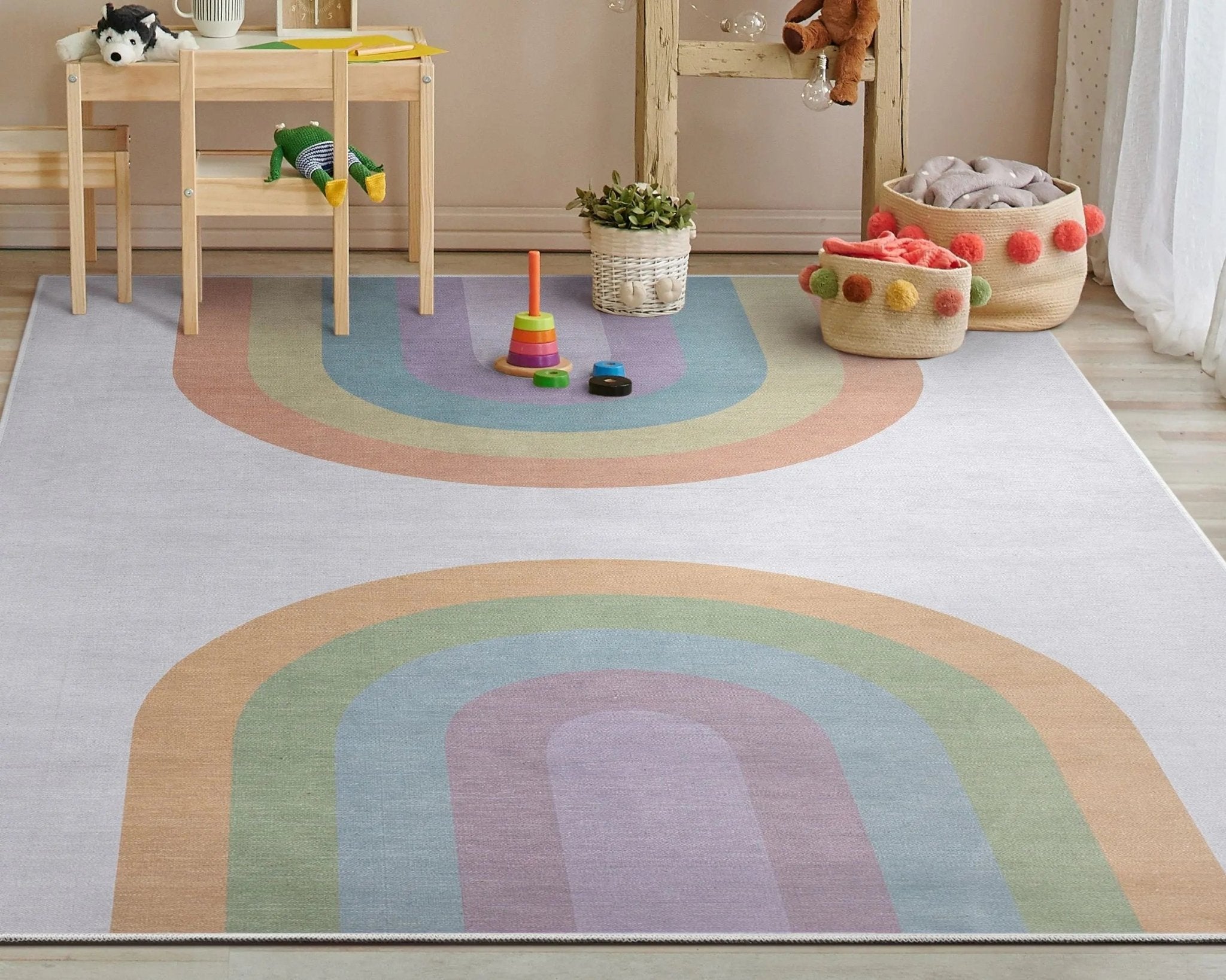 Rainbow Watercolor Modern Multi Color Area Flat-Weave Rug Well Woven