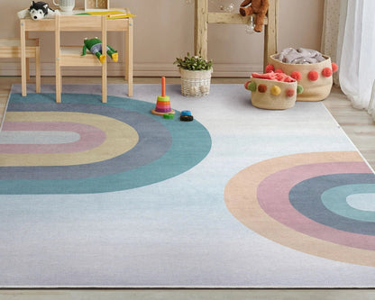 Kaleidoscope Rainbow Modern Multi Pastel Area Flat-Weave Rug Well Woven