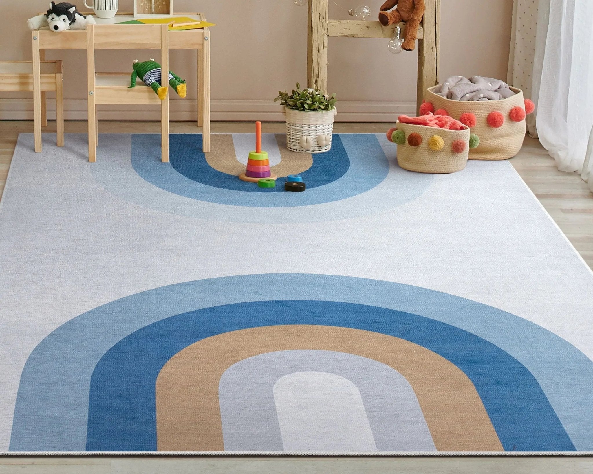 Twilight Rainbow Modern Blue Area Flat-Weave Rug Well Woven
