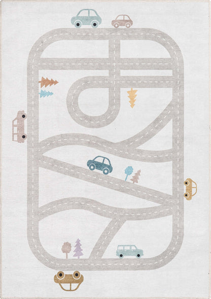 Playful Roads Modern Grey Area Flat-Weave Rug Well Woven