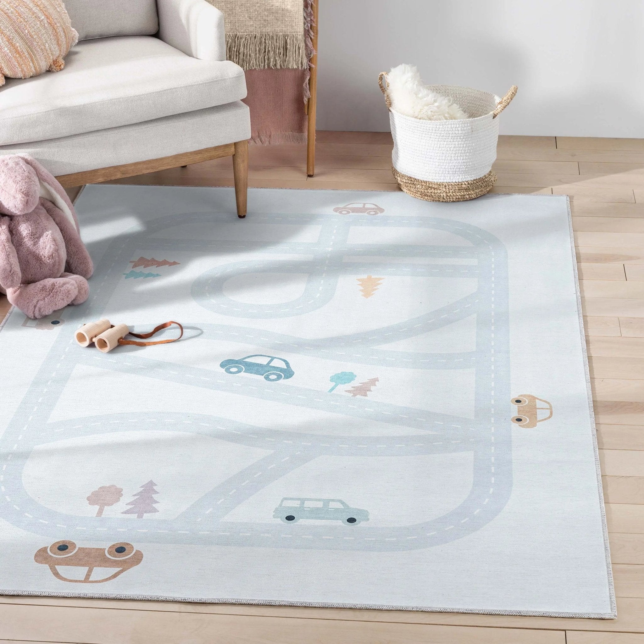 Playful Roads Modern Light Grey Area Flat-Weave Rug Well Woven