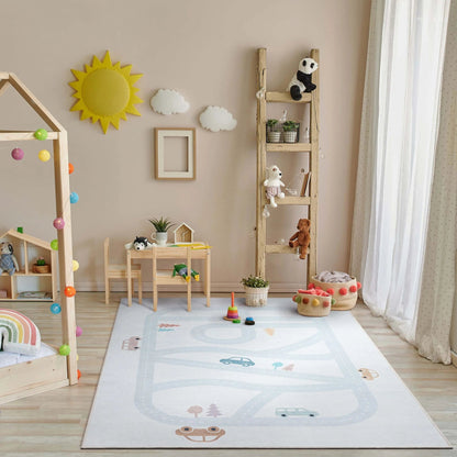 Playful Roads Modern Light Grey Area Flat-Weave Rug Well Woven