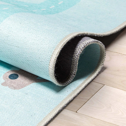 Playful Roads Modern Blue Area Flat-Weave Rug Well Woven