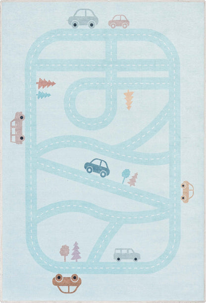 Playful Roads Modern Blue Area Flat-Weave Rug Well Woven