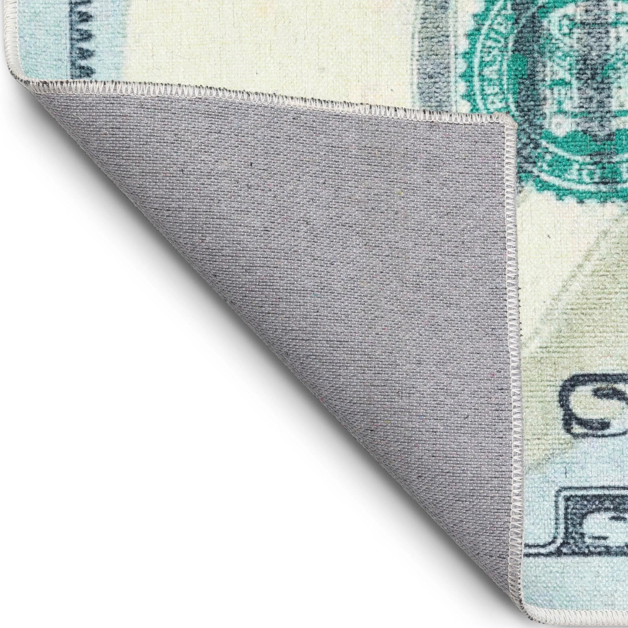 New Hundred Dollar Bill Green Blue Novelty Runner Flat-Weave Rug Well Woven