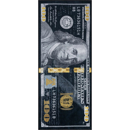 New Hundred Dollar Bill Black Black Novelty Runner Flat-Weave Rug Well Woven