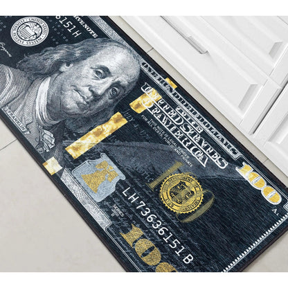 New Hundred Dollar Bill Black Black Novelty Runner Flat-Weave Rug Well Woven