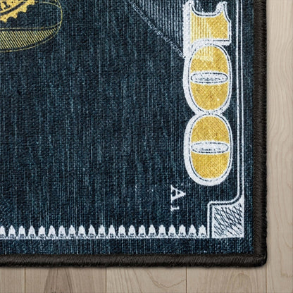 New Hundred Dollar Bill Black Black Novelty Runner Flat-Weave Rug Well Woven